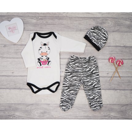 KOMPLET niemowlęcy biało-czarny 3-częściowy SMALL ZEBRA