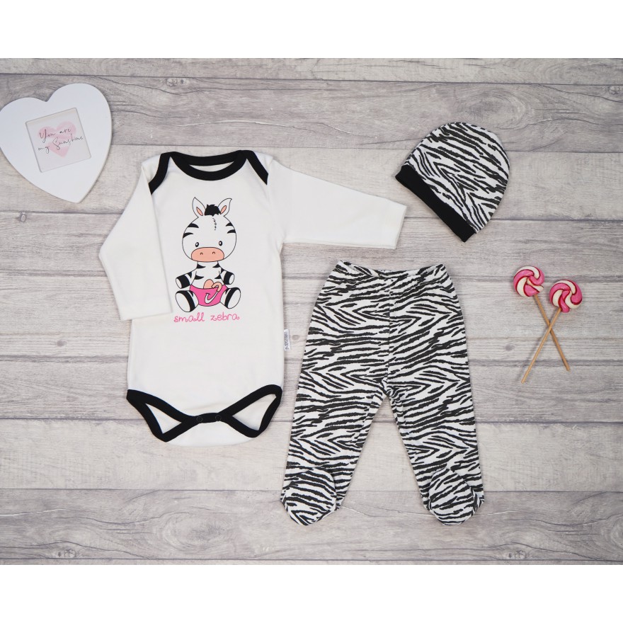 KOMPLET niemowlęcy biało-czarny 3-częściowy SMALL ZEBRA