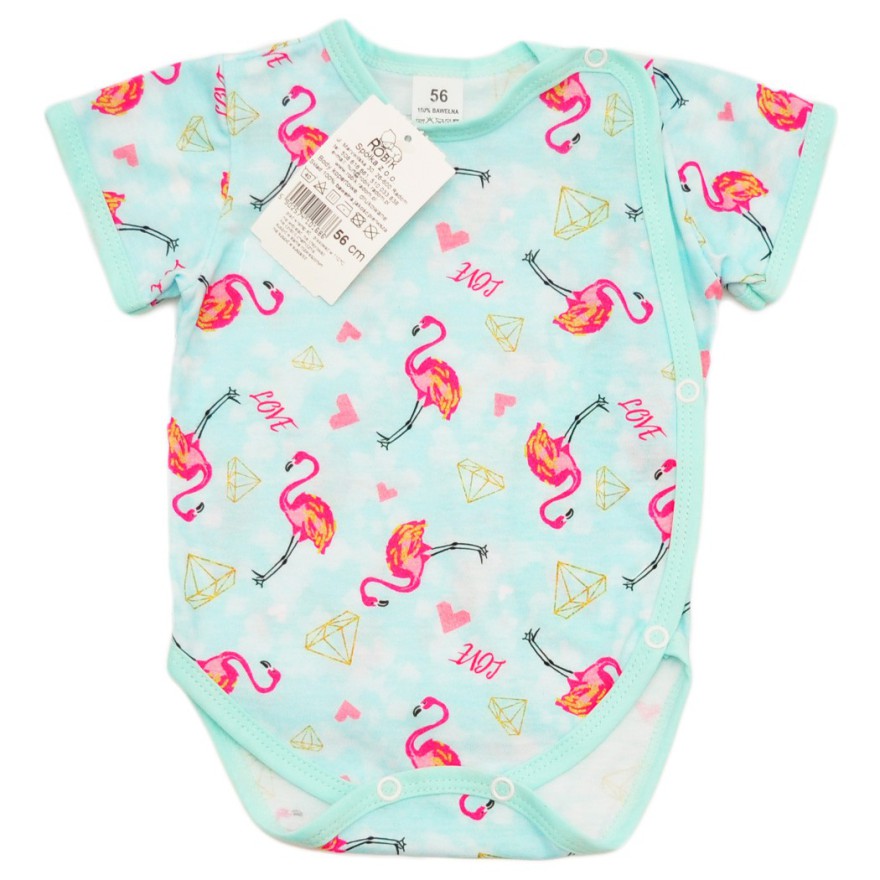 BODY kopertowe niebieskie flamingi LOVE, krótki rękaw