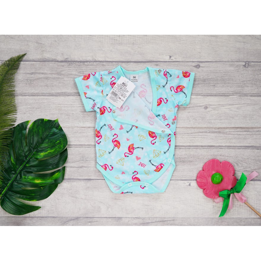 BODY kopertowe niebieskie flamingi LOVE, krótki rękaw