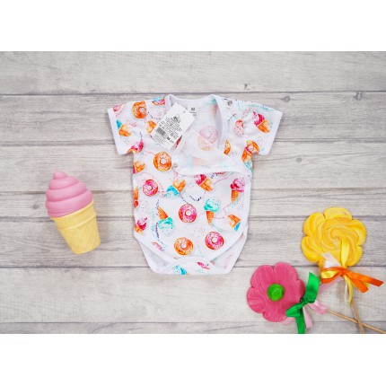 BODY kopertowe białe w ciastka i lody z posypką krótki rękaw