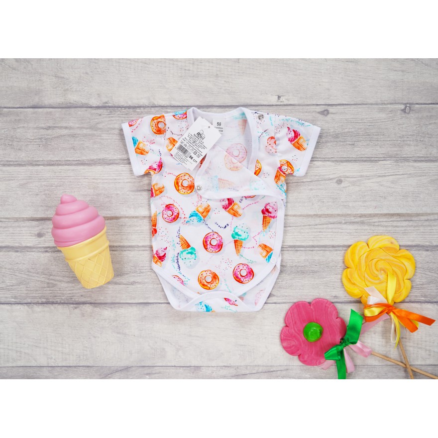 BODY kopertowe białe w ciastka i lody z posypką krótki rękaw