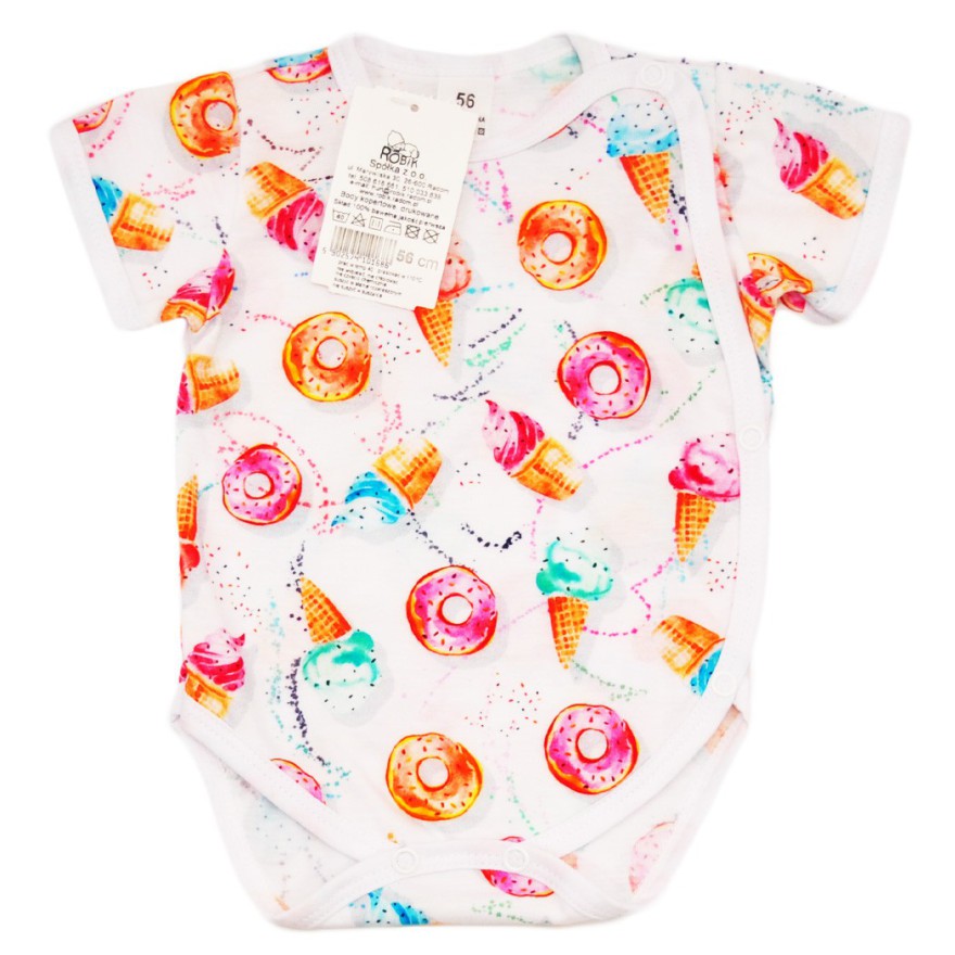 BODY kopertowe białe w ciastka i lody z posypką krótki rękaw