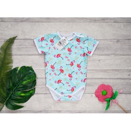 BODY niebieskie we flamingi LOVE krótki rękaw
