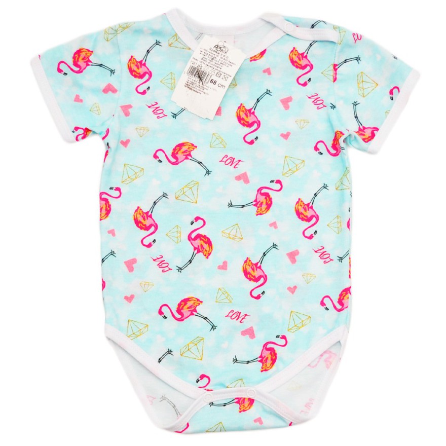 BODY niebieskie we flamingi LOVE krótki rękaw