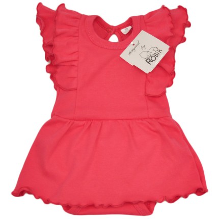 BODY SUKIENKA malinowa gładka z ozdobnym krótkim rękawem