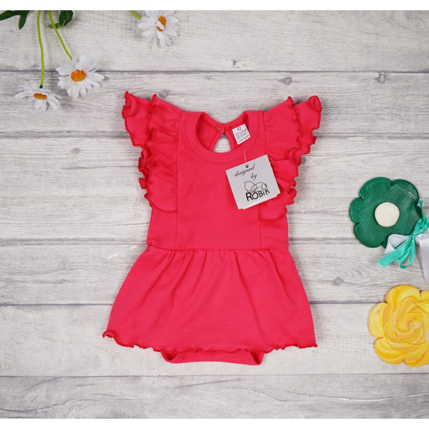 BODY SUKIENKA malinowa gładka z ozdobnym krótkim rękawem