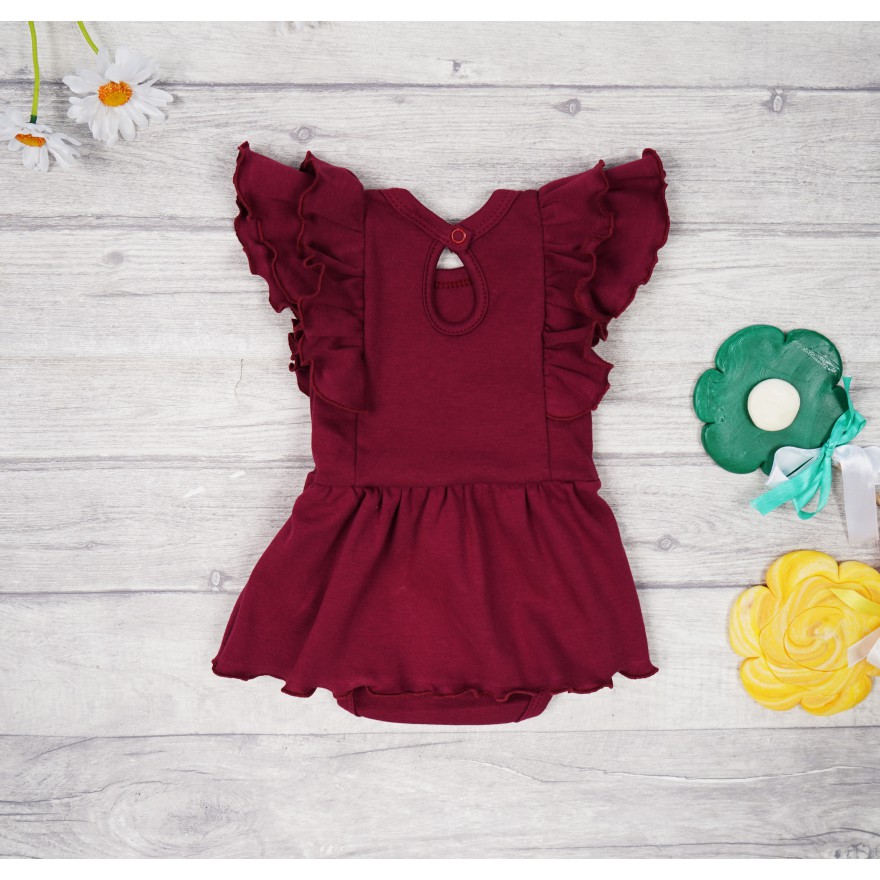 BODY SUKIENKA bordowa gładka z ozdobnym krótkim rękawem