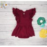 BODY SUKIENKA bordowa gładka z ozdobnym krótkim rękawem