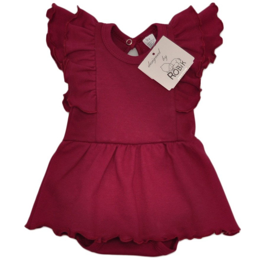 BODY SUKIENKA bordowa gładka z ozdobnym krótkim rękawem