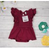 BODY SUKIENKA bordowa gładka z ozdobnym krótkim rękawem
