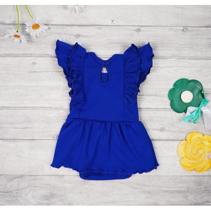 BODY SUKIENKA chabrowa gładka z ozdobnym krótkim rękawem