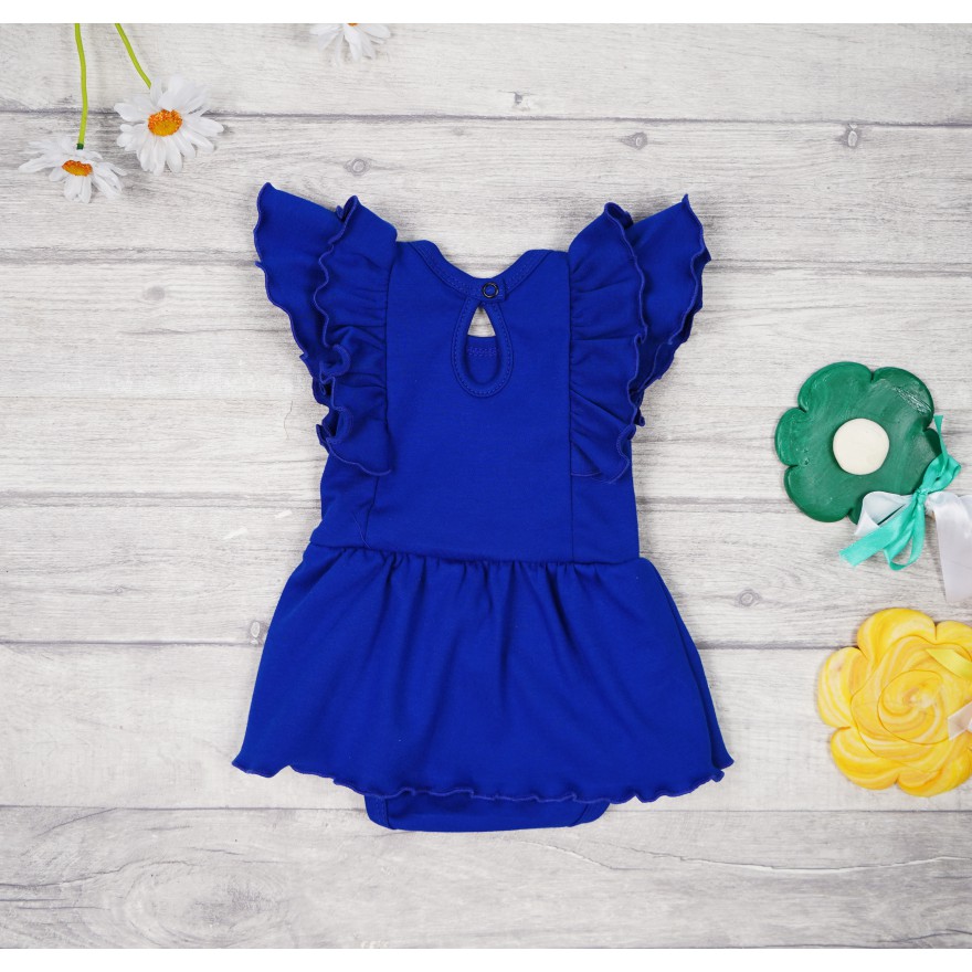 BODY SUKIENKA chabrowa gładka z ozdobnym krótkim rękawem