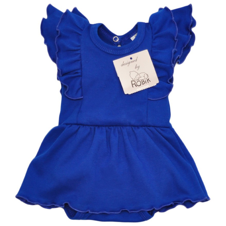 BODY SUKIENKA chabrowa gładka z ozdobnym krótkim rękawem