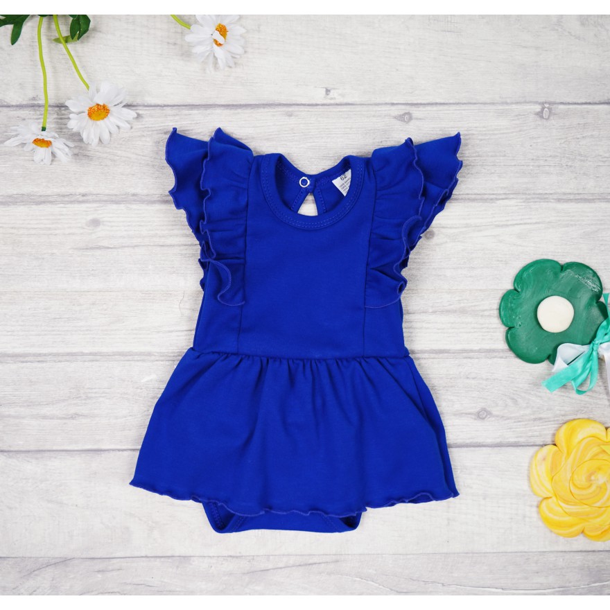 BODY SUKIENKA chabrowa gładka z ozdobnym krótkim rękawem