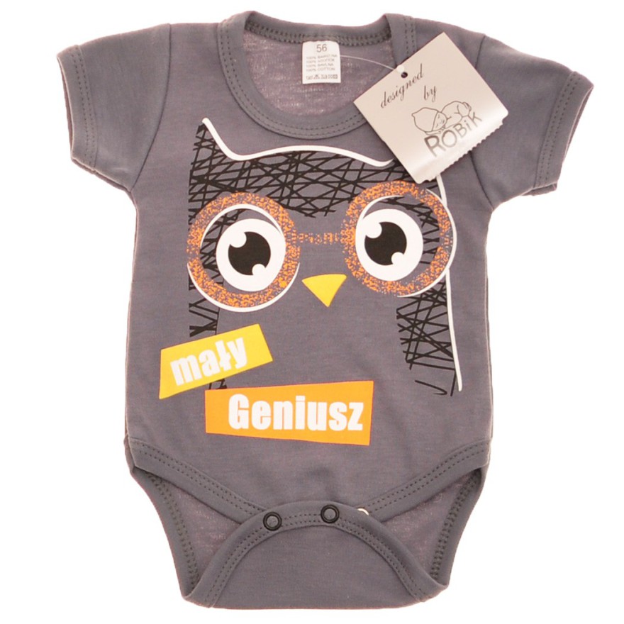 BODY MAŁY GENIUSZ sowa grafitowe wzór 650 krótki rękaw