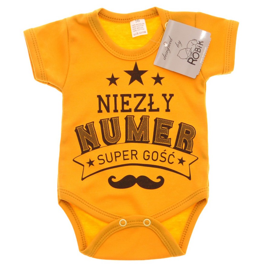 BODY NIEZŁY NUMER, SUPER GOŚĆ wąsy musztardowe wzór 661 krótki rękaw