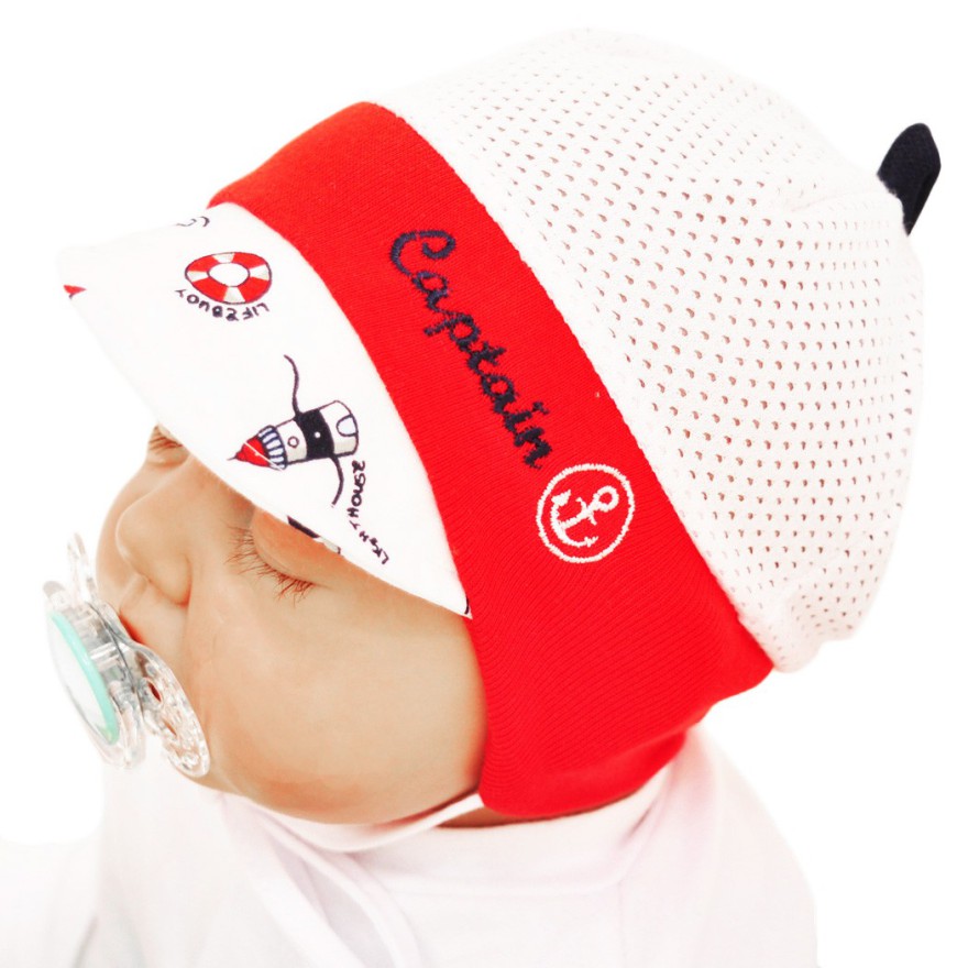 Biała CZAPKA KAPITAN RED kotwice PRZECIW POCENIU GŁOWY LATO