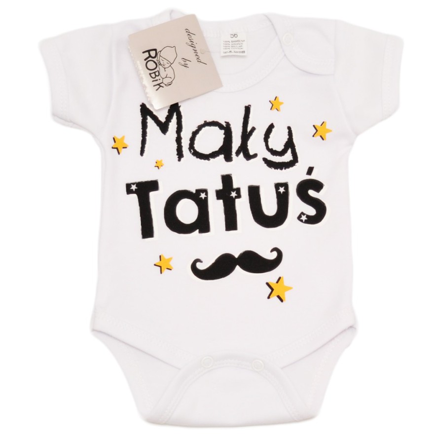 BODY MAŁY TATUŚ wąsy białe wzór 668 krótki rękaw