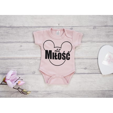 BODY MINI MIŁOŚĆ myszka pudrowy róż wzór 664 krótki rękaw