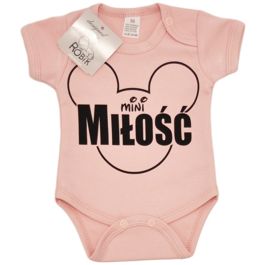 BODY MINI MIŁOŚĆ myszka pudrowy róż wzór 664 krótki rękaw