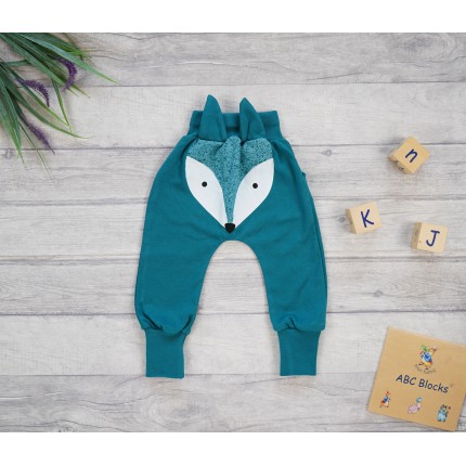 Butelkowa zieleń SPODNIE LISEK do nauki samodzielności z wyciąganą gumką