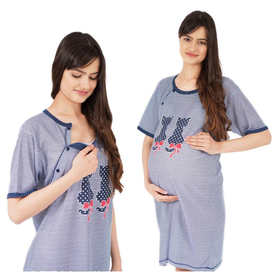 Granatowa KOSZULA NOCNA w paski CIĄŻOWA I DO KARMIENIA KotyG