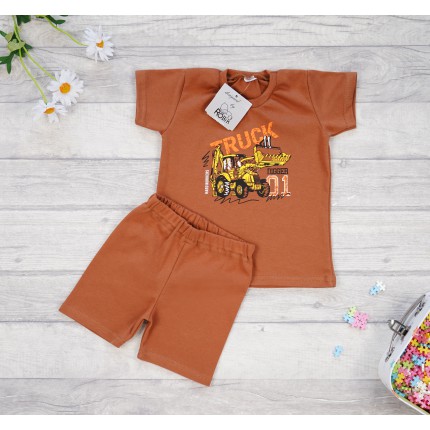 PIŻAMA letnia brązowa TRUCK 676 krótki rękaw