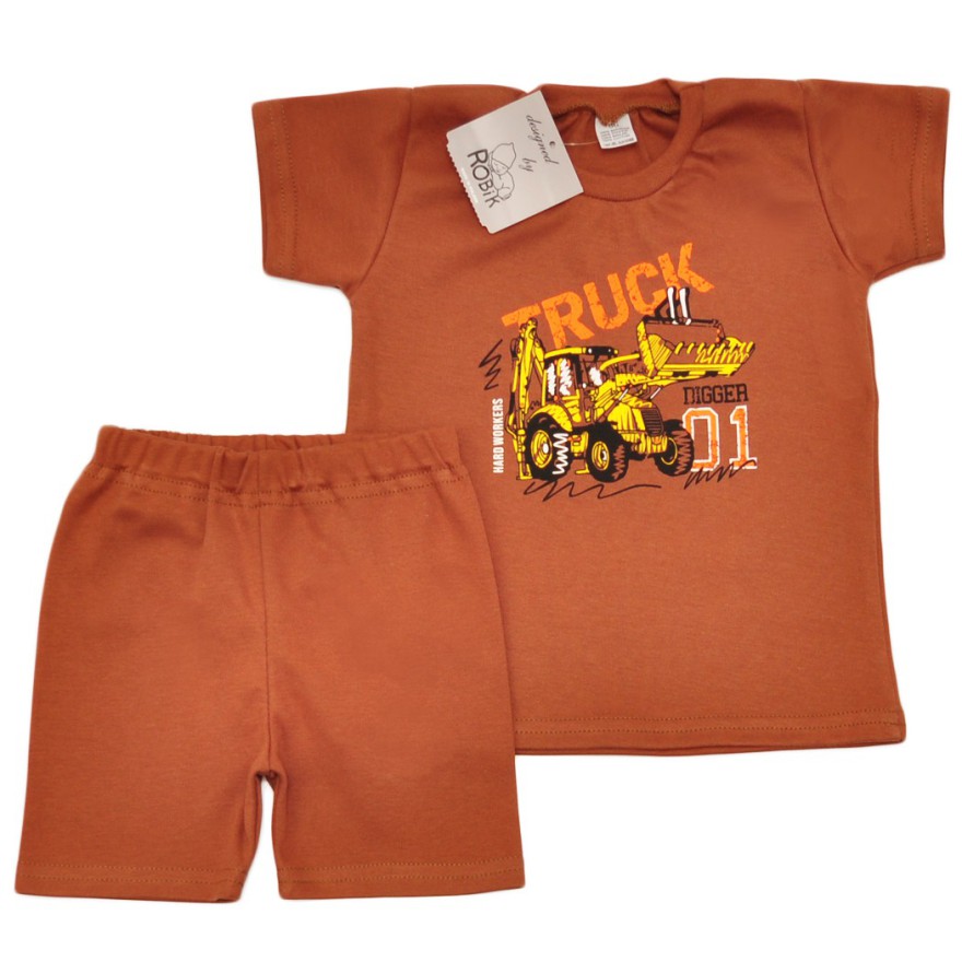 PIŻAMA letnia brązowa TRUCK 676 krótki rękaw