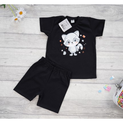 PIŻAMA letnia czarna SZOP 678 krótki rękaw