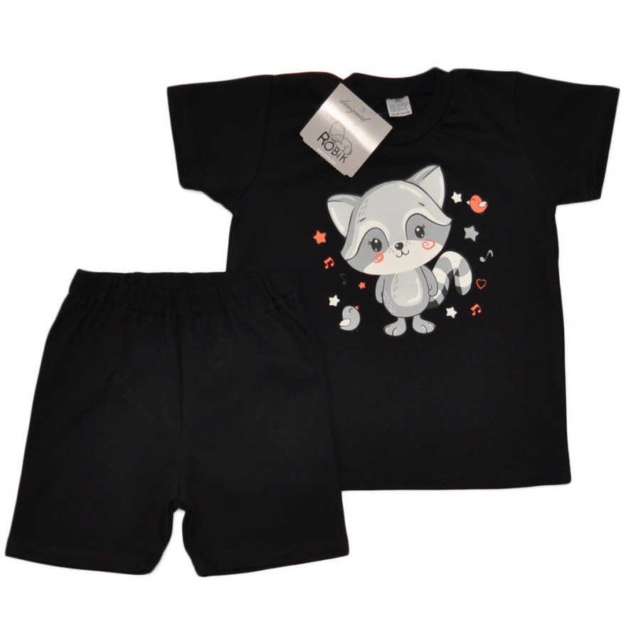 PIŻAMA letnia czarna SZOP 678 krótki rękaw