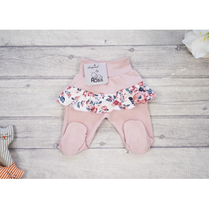 PÓŁŚPIOCHY DZIEWCZĘCE Z FALBANKĄ pudrowe w róże ciemne liście wzór 373r