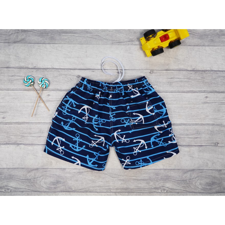Kąpielówki chłopięce spodenki kąpielowe granat paski w kotwice