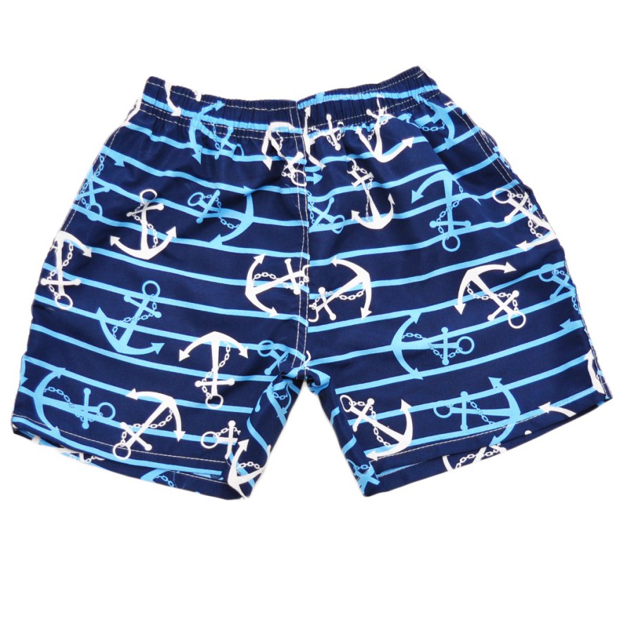 Kąpielówki chłopięce spodenki kąpielowe granat paski w kotwice