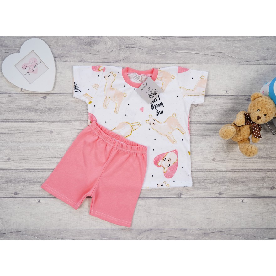 PIŻAMA letnia łososiowa MY LOVELY LAMA 682 krótki rękaw