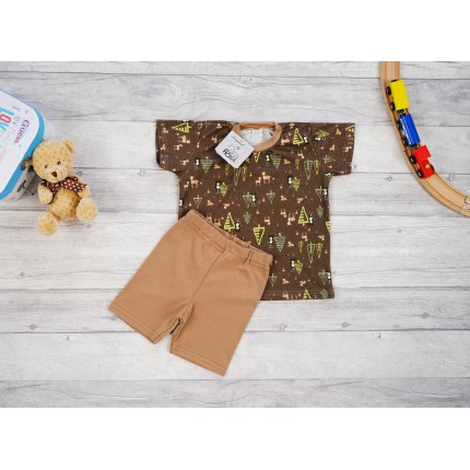 PIŻAMA letnia brązowa LAS 686 krótki rękaw