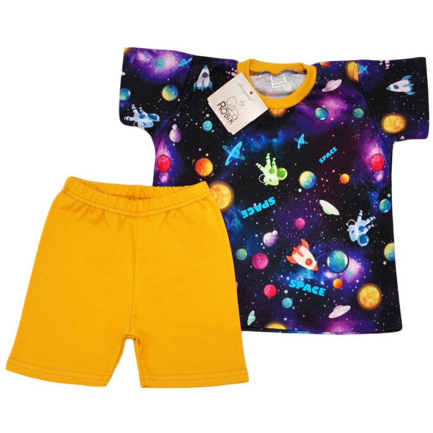 PIŻAMA letnia musztardowa kosmos 688 krótki rękaw