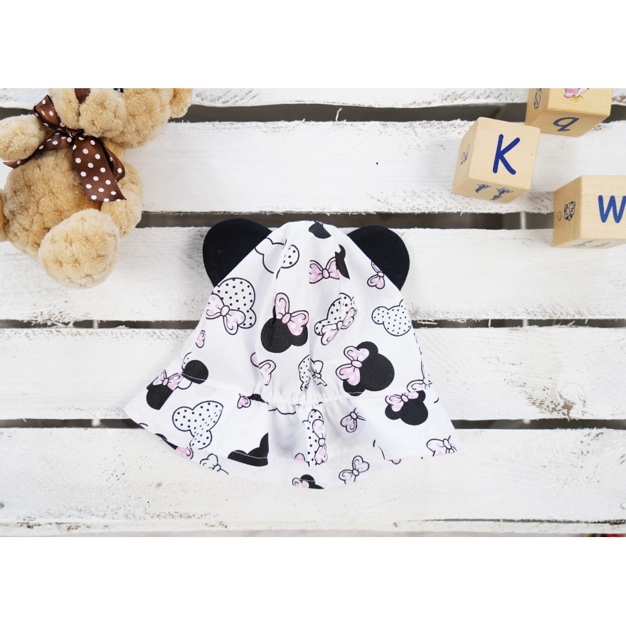 Biały KAPELUSZ MYSZKA z uszami czapka chroniąca przed słońcem LATO