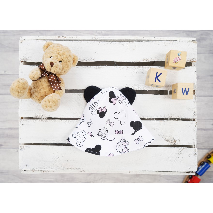 Biały KAPELUSZ MYSZKA z uszami czapka chroniąca przed słońcem LATO