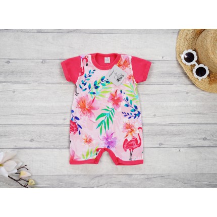 RAMPERS KWIATY FLAMINGI malinowy wzór 684 lato
