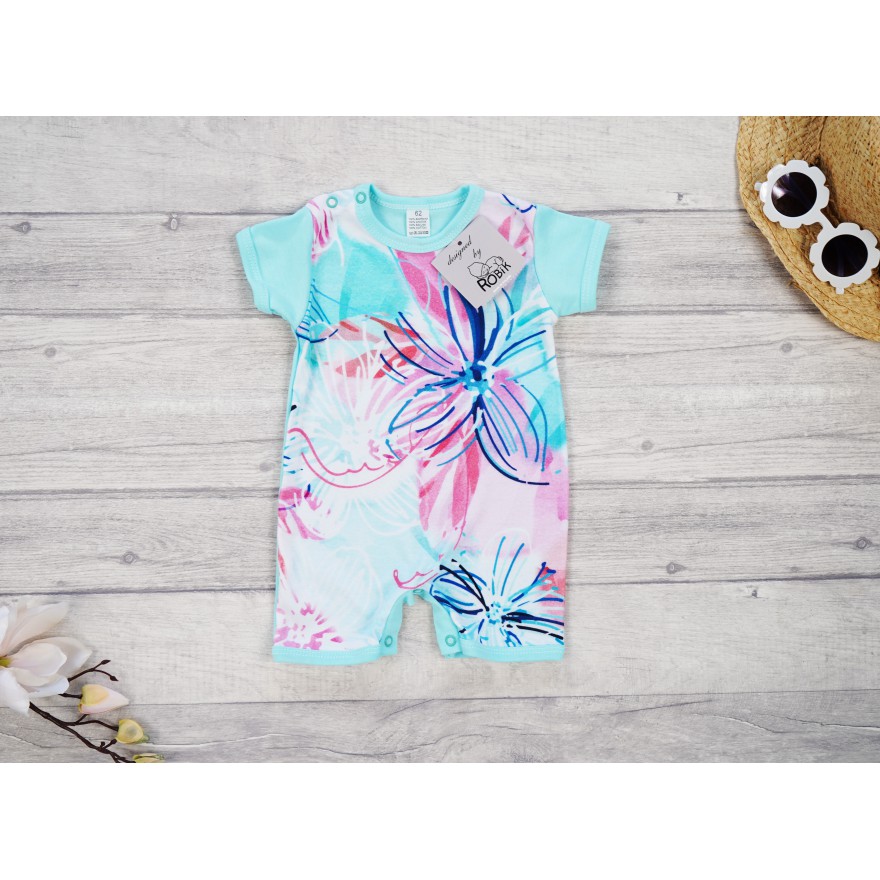 RAMPERS KOLOROWE KWIATY miętowy wzór 685 lato