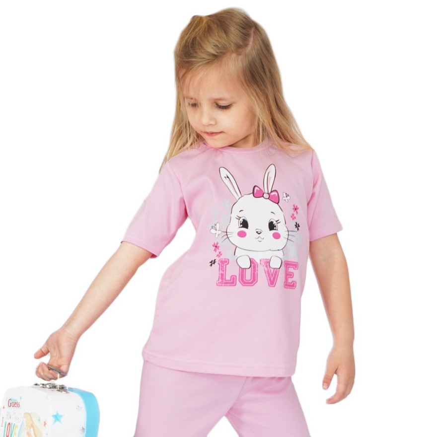 PIŻAMA letnia różowa LOVE KRÓLIK 681 krótki rękaw