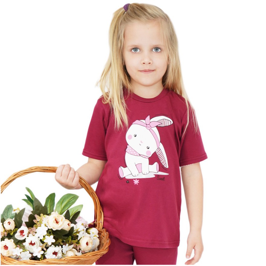 PIŻAMA letnia bordowa SWEET KRÓLIK 679 krótki rękaw