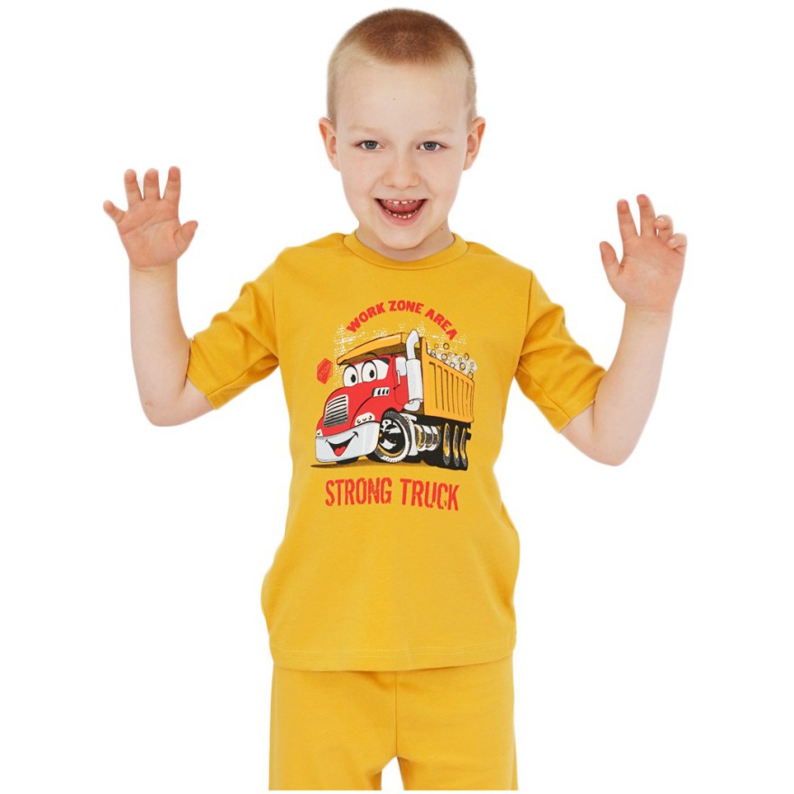 PIŻAMA letnia musztardowa STRONG TRUCK 677 krótki rękaw