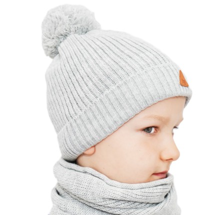 Szary komplet chłopięcy na zimę czapka + komin rozmiar uniwersalny