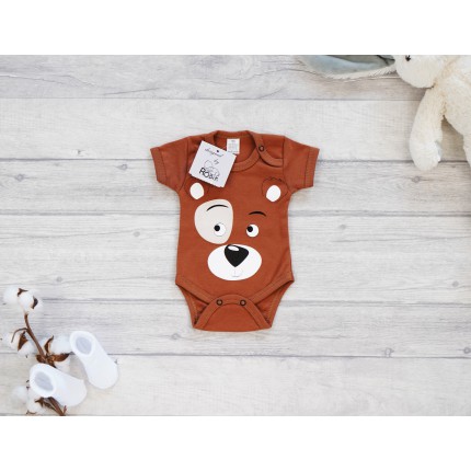 Brązowe BODY MIŚ krótki rękaw wzór 602kr