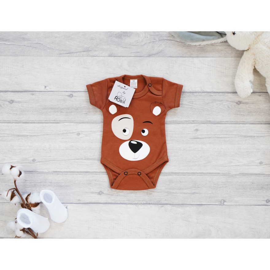 Brązowe BODY MIŚ krótki rękaw wzór 602kr