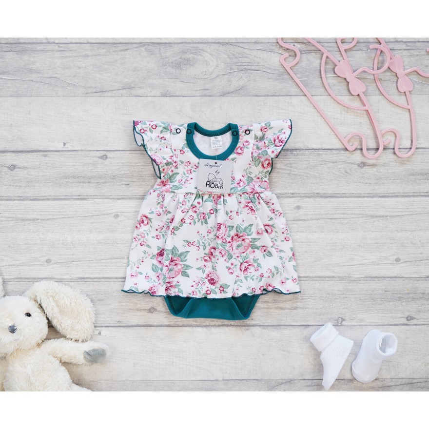 BODY SUKIENKA butelkowa w kwiaty na bieli w. 373b krótki rękaw