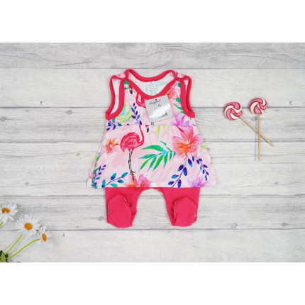 ŚPIOCHY SUKIENKA 2w1 malinowa w kwiaty flamingi wzór 684