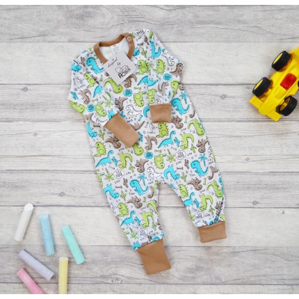 Pajac bez stópek RAMPERS brązowy dino pajacyk rosnący 371br